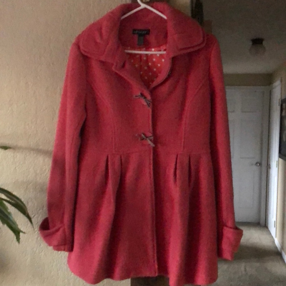 Sweet Rayon/Wool Coat Pinkish Peach  with buttons and bows worn once